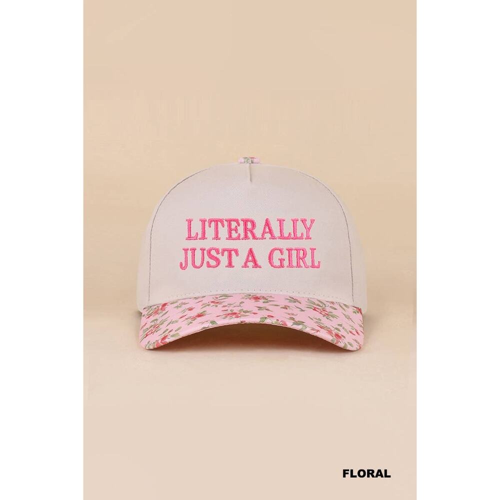 Zenana "Literally Just A Girl" Floral Brim Baseball Cap Hat - Picture 5 of 8